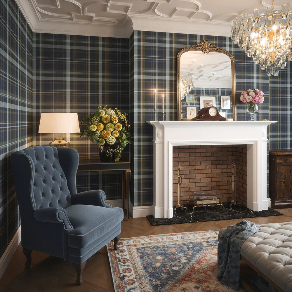 Heritage Tartan Wallpaper - Egyptian Blue & Mineral - Lucie Annabel