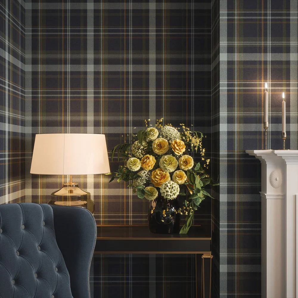 Heritage Tartan Wallpaper - Egyptian Blue & Mineral - Lucie Annabel
