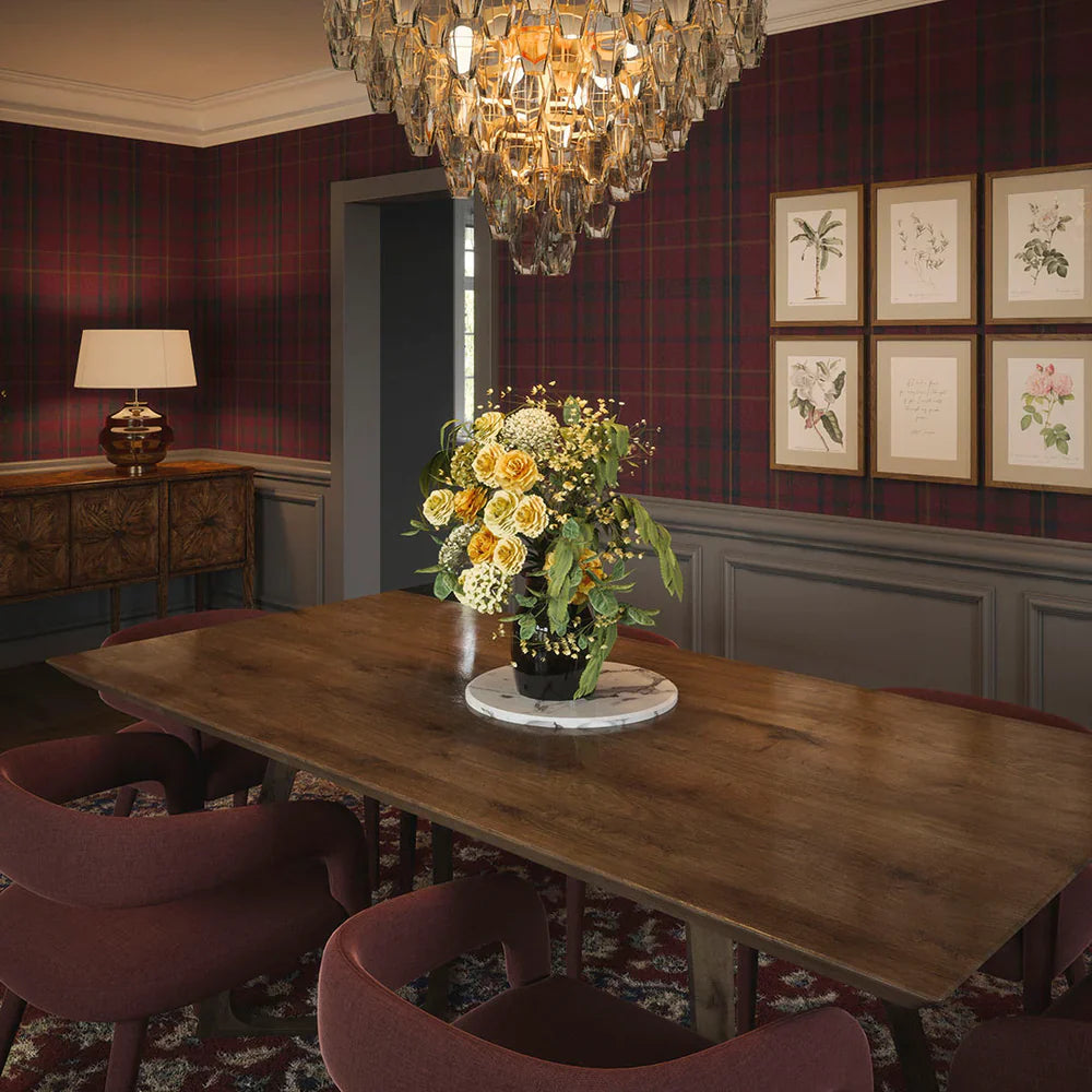 Heritage Tartan Wallpaper - Fig, Oxford Blue & Thistle Green - Lucie Annabel