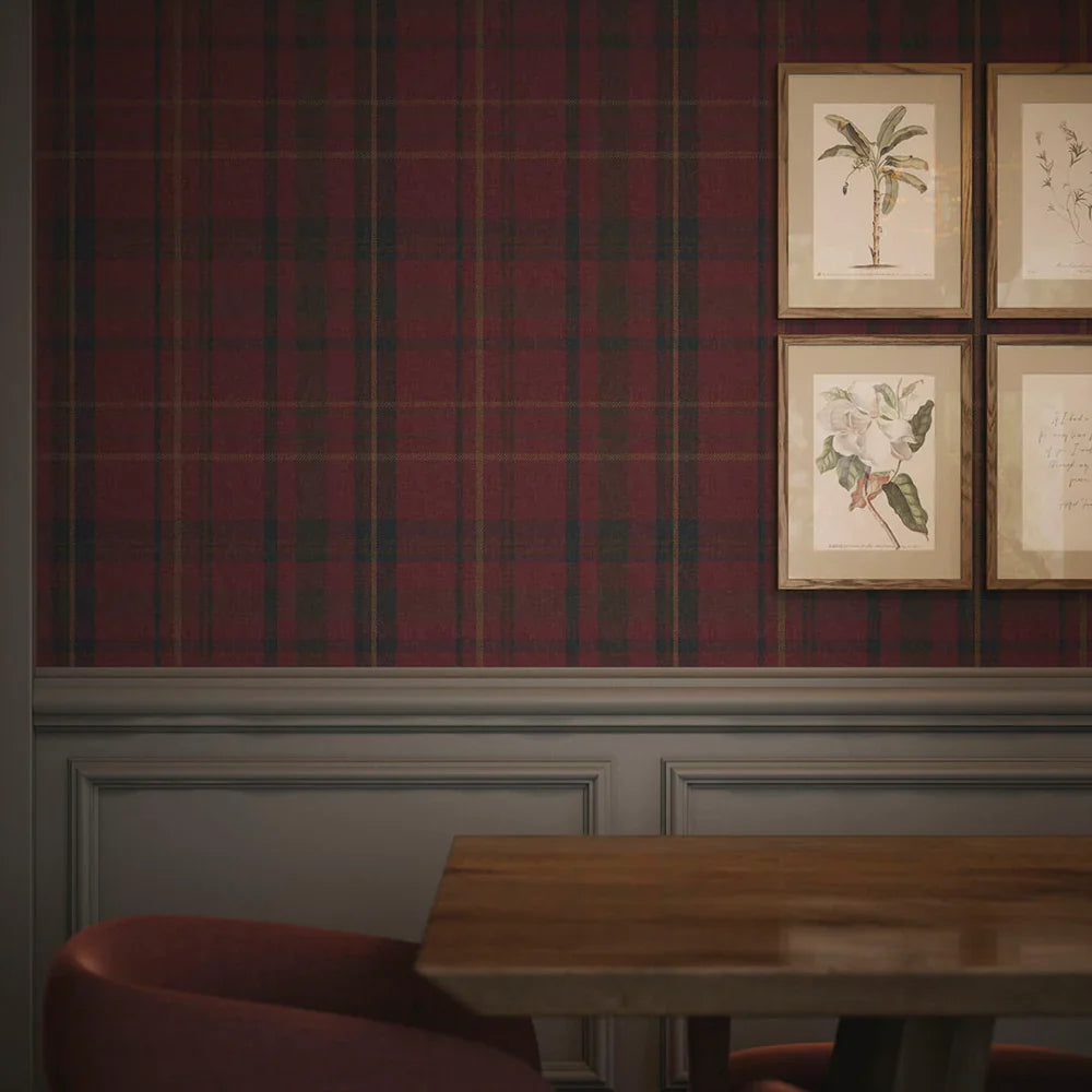Heritage Tartan Wallpaper - Fig, Oxford Blue & Thistle Green - Lucie Annabel