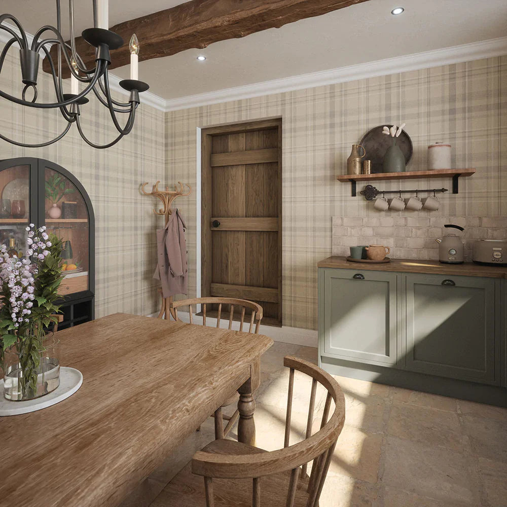 Heritage Tartan Wallpaper - Vintage Cream & Vintage Grey - Lucie Annabel