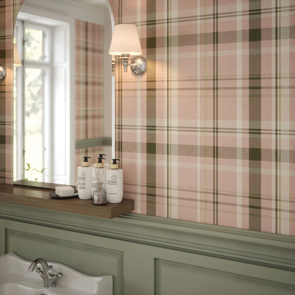 Heritage Tartan Wallpaper - Vintage Rose & Sage - Lucie Annabel