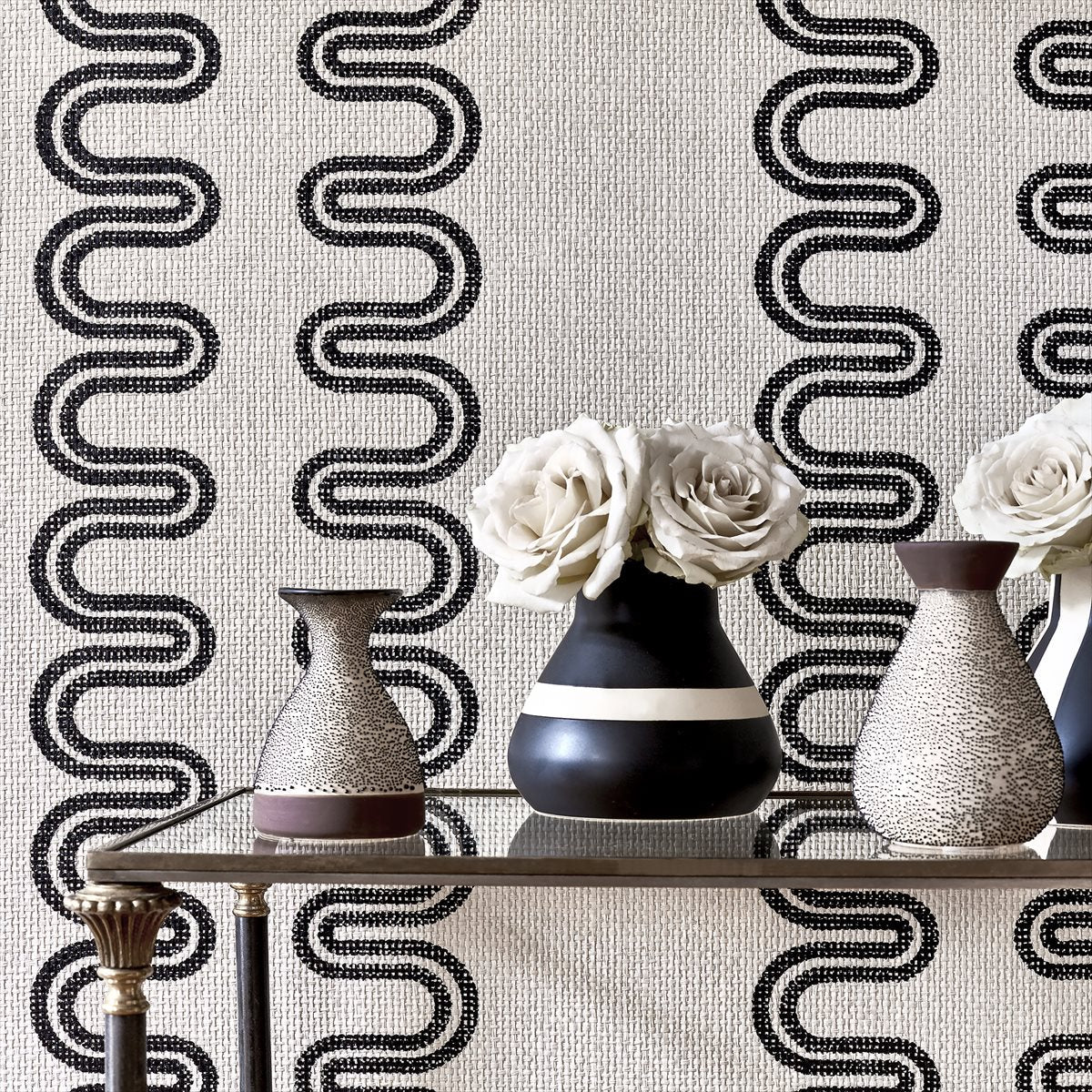 Herriot Way Wallpaper - Black on Flax - AT9637 - Anna French