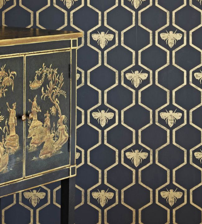 Honey Bees Wallpaper - Gold on Charcoal - BG0700-201 - Barneby Gates