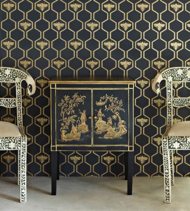 Honey Bees Wallpaper - Gold on Charcoal - BG0700-201 - Barneby Gates