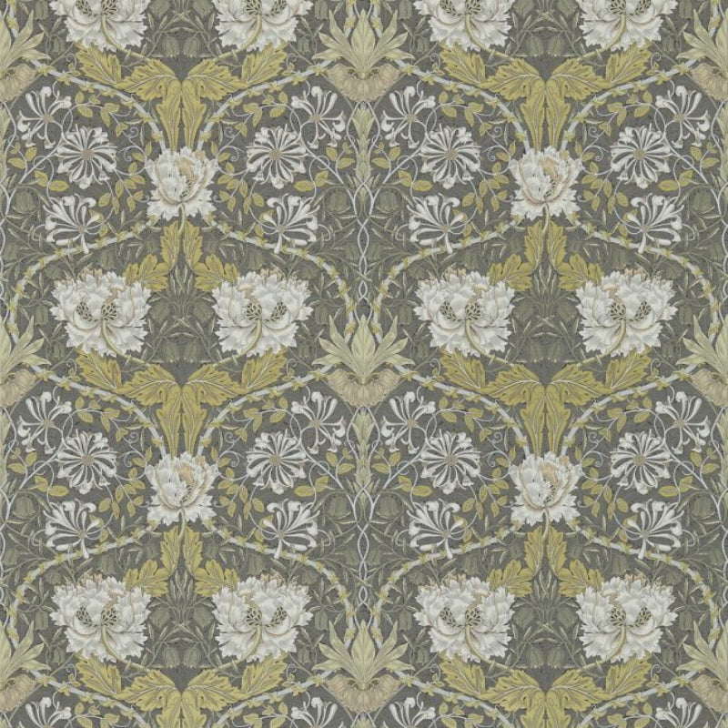 Honeysuckle & Tulip Wallpaper - Charcoal/Gold - 214701 - Morris & Co