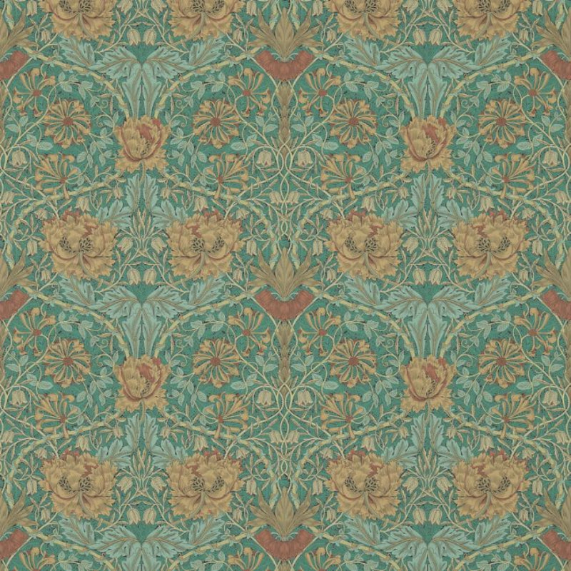 Honeysuckle & Tulip Wallpaper - Emerald/Russet - 214704 - Morris & Co