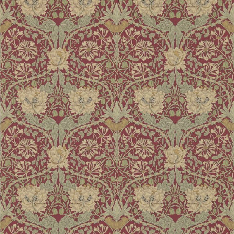Honeysuckle & Tulip Wallpaper - Red/Gold - 214700 - Morris & Co