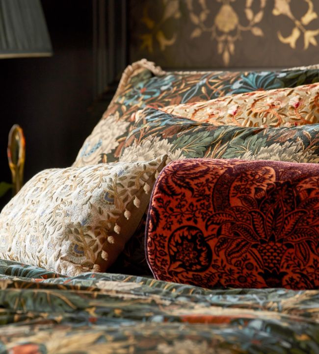 Indian Flock Velvet Fabric - Russet/Mulberry - 236943 - Morris & Co