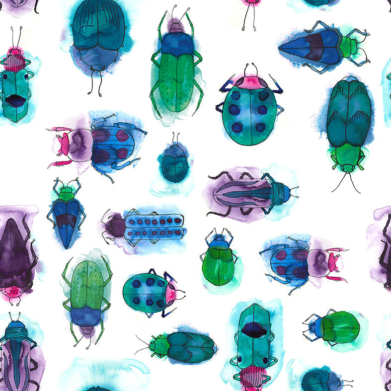 Jewel Bugs Fabric - Sapphire - Petronella Hall