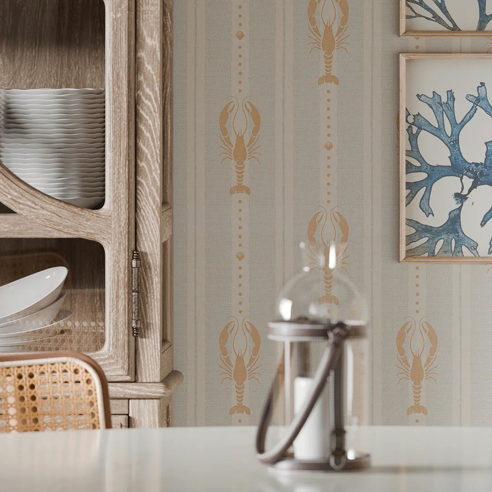 Jersey Lobster Wallpaper - Peach & Mineral Mist - Lucie Annabel