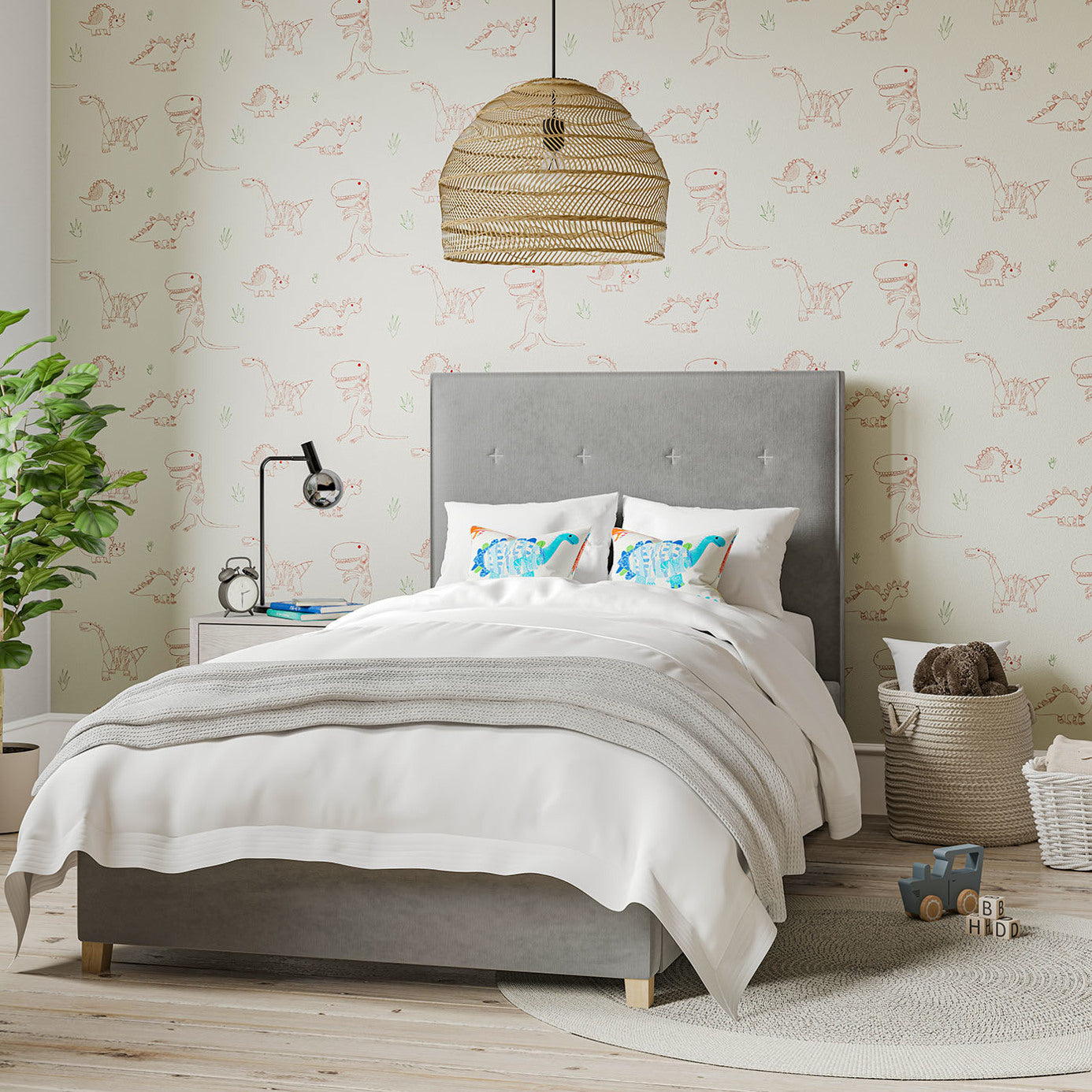 Jolly Jurassic Wallpaper - Strawberry Emerald & Neutral - HLTF112654 - Harlequin