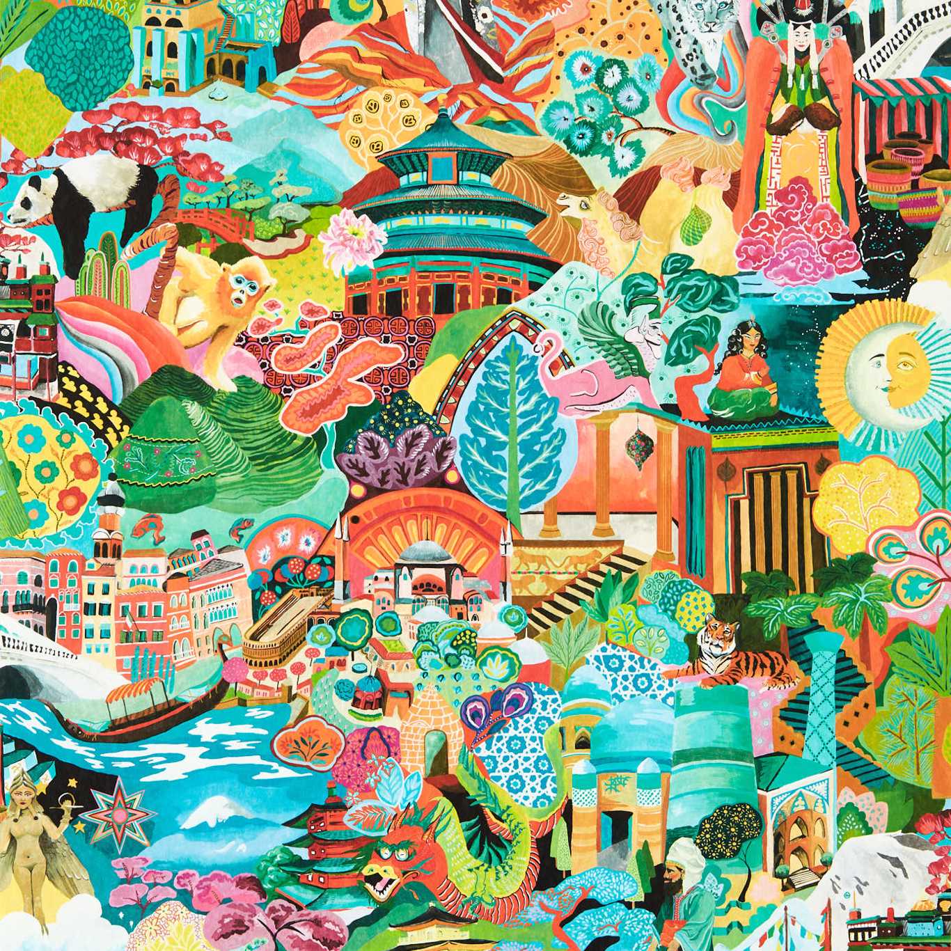 Journey of Discovery Wallpaper - Ionian/Harissa/Emerald - HQN3112919 - Harlequin