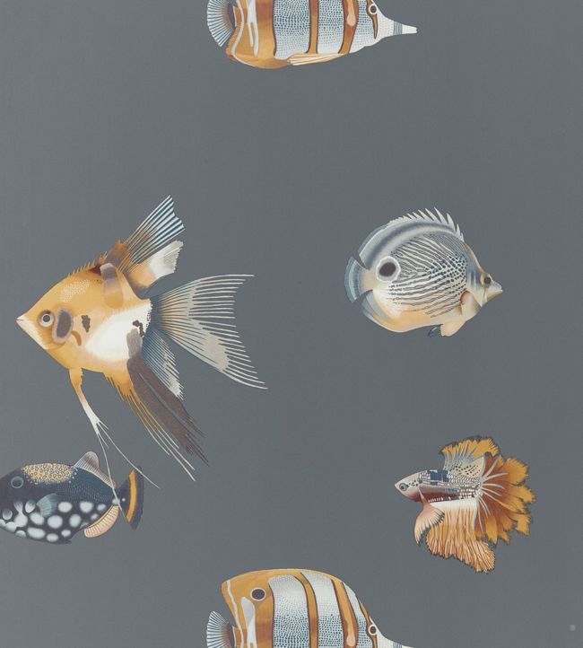Kamanu Wallpaper - Amber/Slate - HANZ111648 - Harlequin