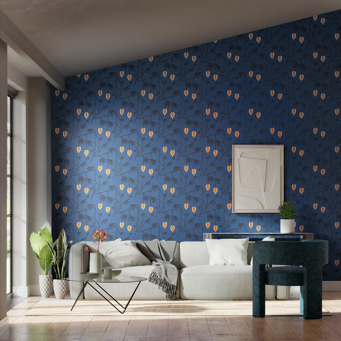 Kimiko Wallpaper - Majorelle/Clementine - HQN3112941 - Harlequin