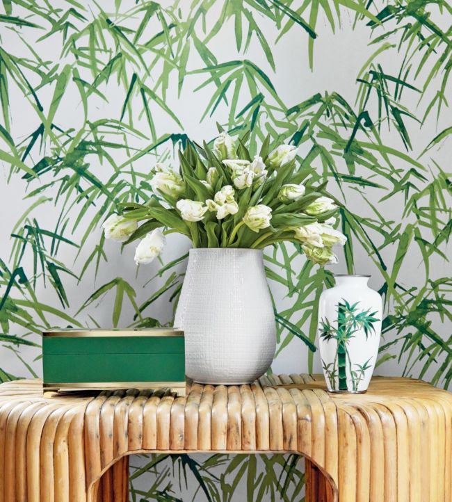 Kyoto Leaves Wallpaper - Emerald Green - AT9869 - Anna French