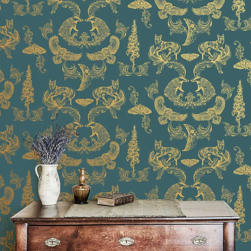 Dipped - Moonlight Wallpaper - Teal / Gold - The Graduate Collection