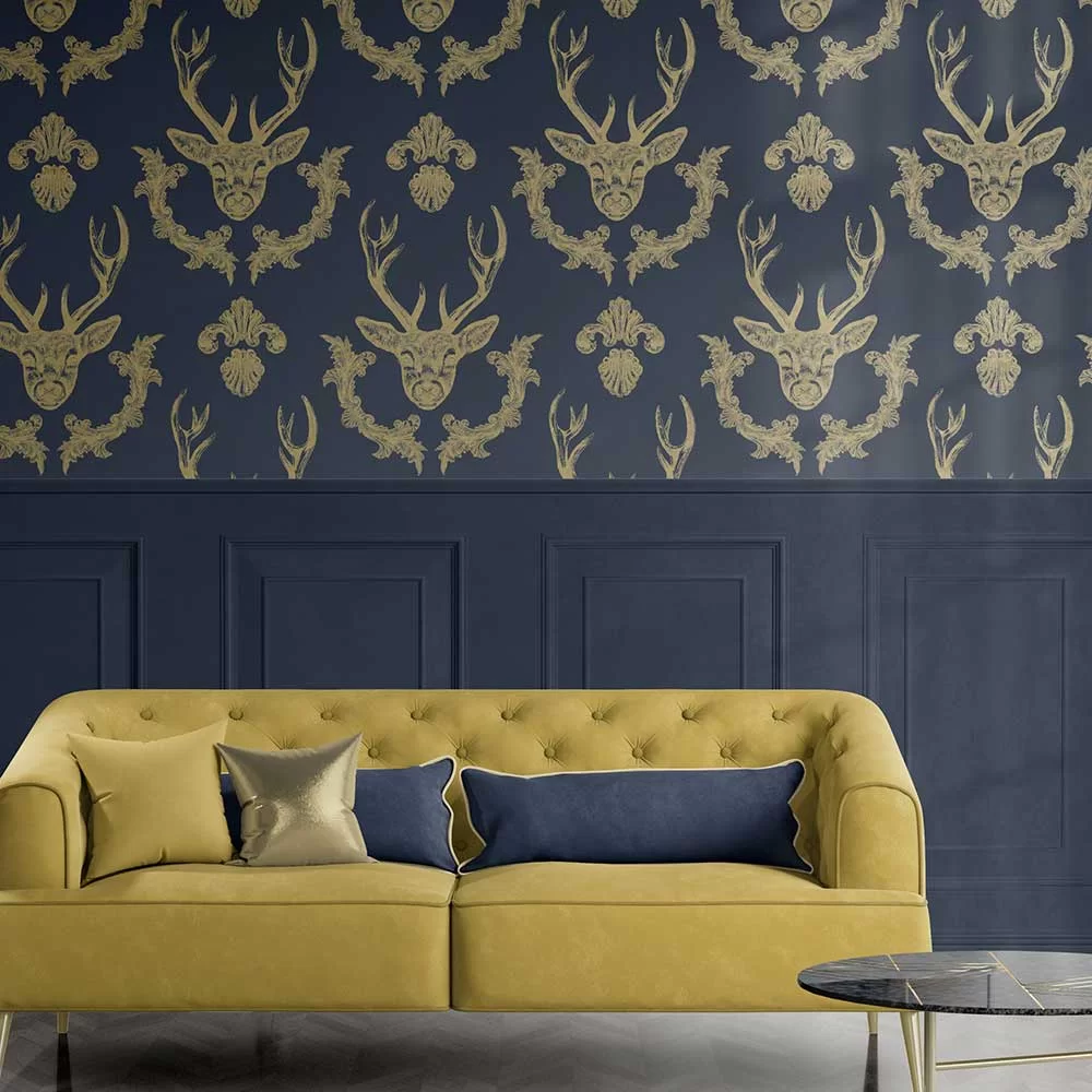 King Of The Wood Wallpaper - Gold / Blue - The Graduate Collection