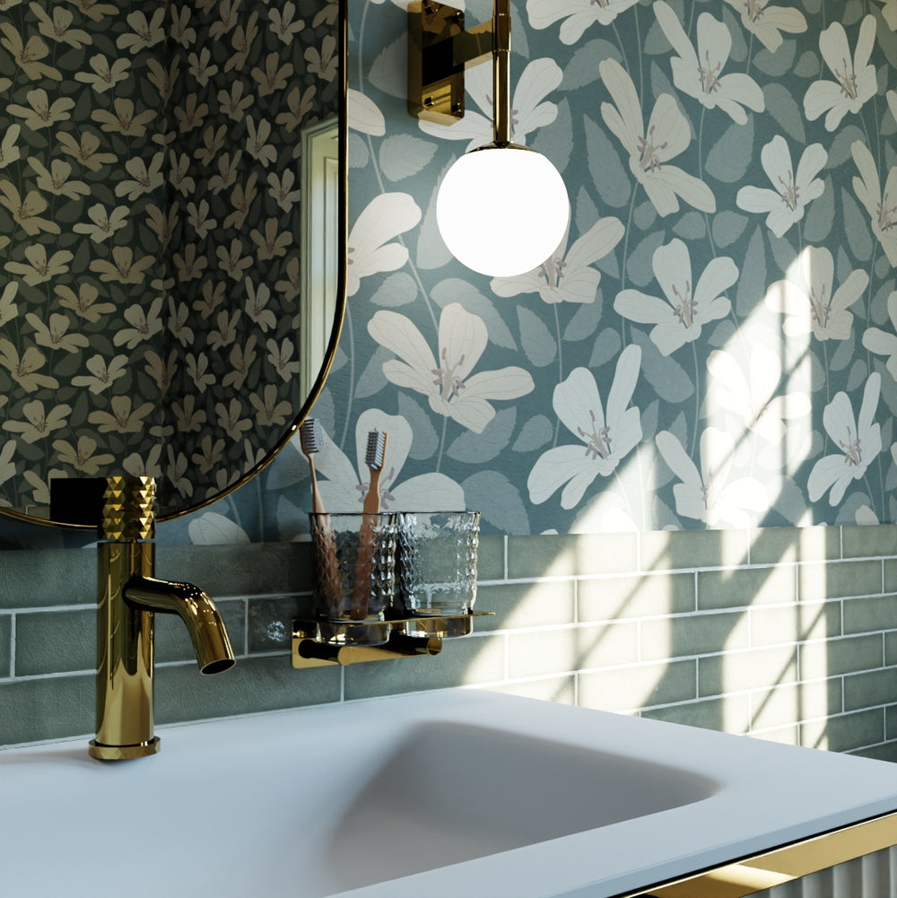 La Fleur Wallpaper - Earthy Hues on Juniper - Lucie Annabel