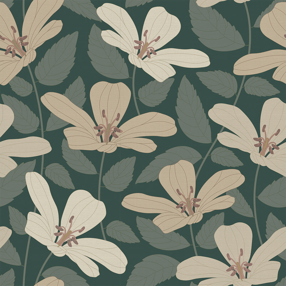 La Fleur Wallpaper - Earthy Hues on Juniper - Lucie Annabel
