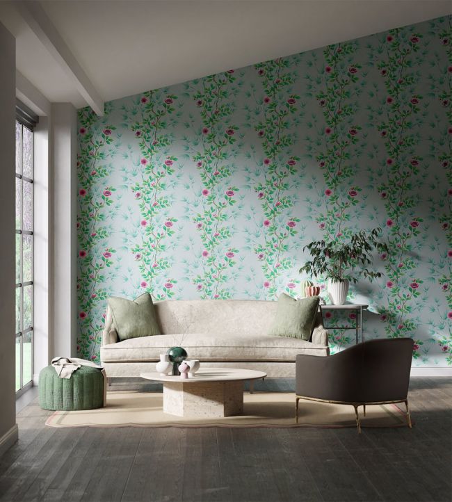 Lady Alford Wallpaper - Sky/Magenta - HDHW112901 - Harlequin