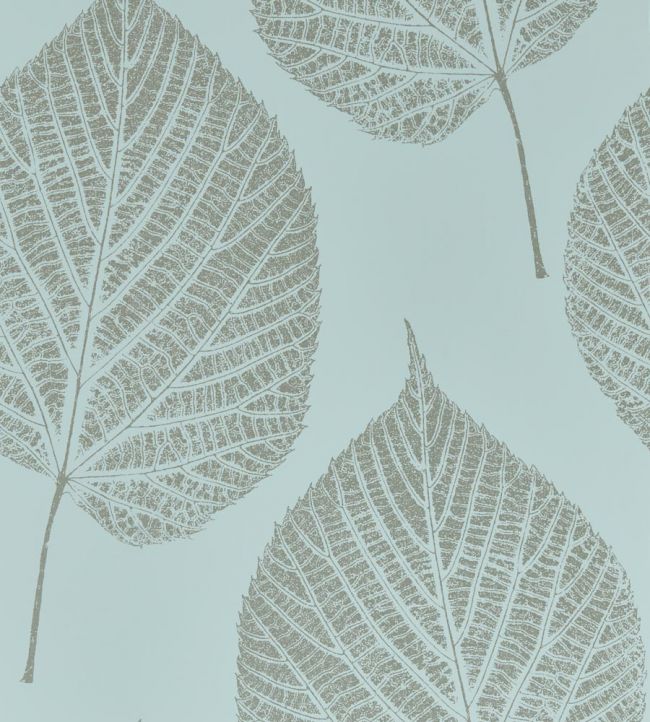 Leaf Wallpaper - Sky/Gilver - HTEW112610 - Harlequin