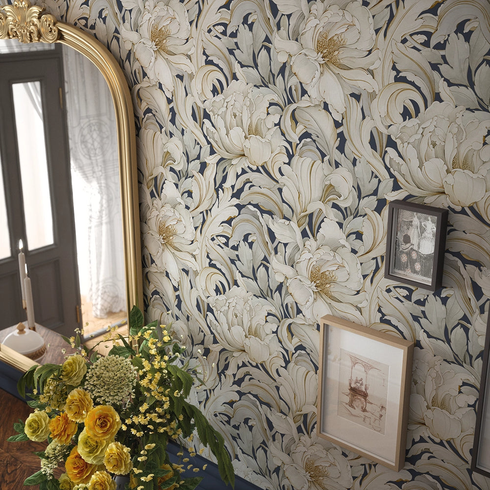 Lily of the Manor Wallpaper - Classic Navy - Lucie Annabel