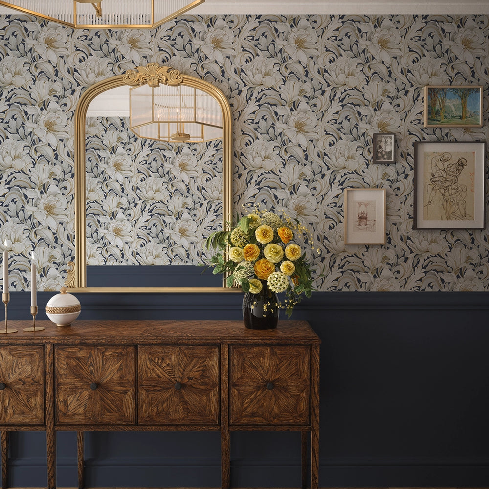 Lily of the Manor Wallpaper - Classic Navy - Lucie Annabel