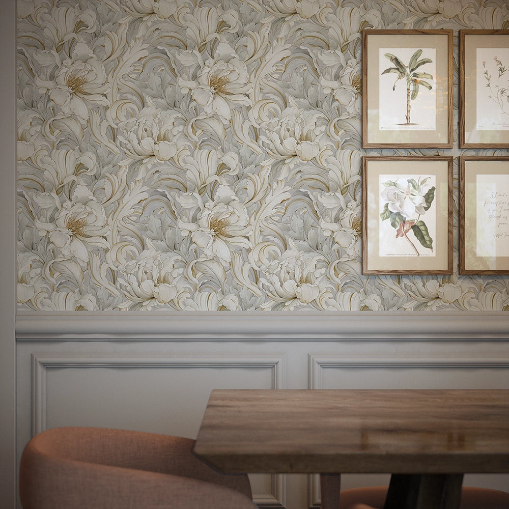 Lily of the Manor Wallpaper - Vintage Grey - Lucie Annabel
