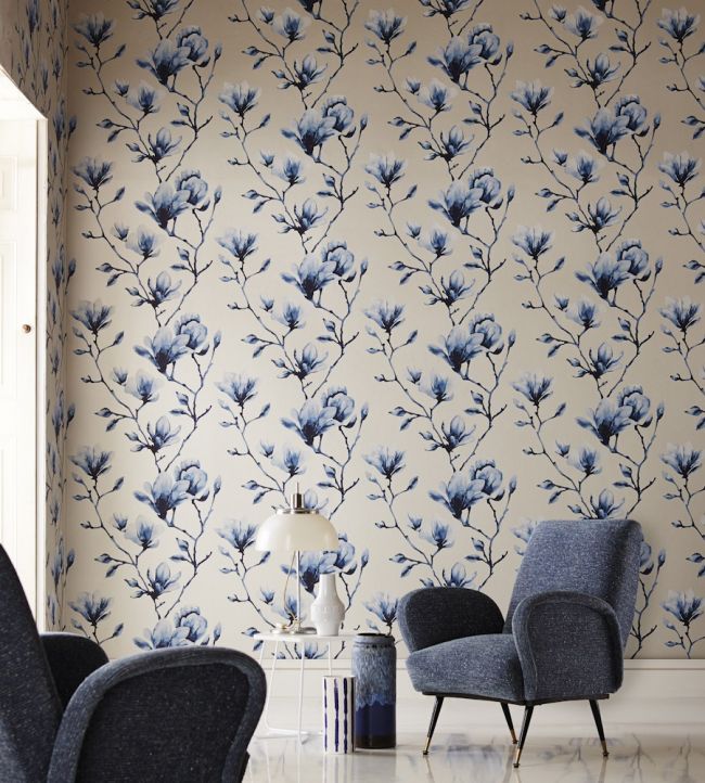 Lotus Wallpaper - Indigo - HMOW110881 - Harlequin