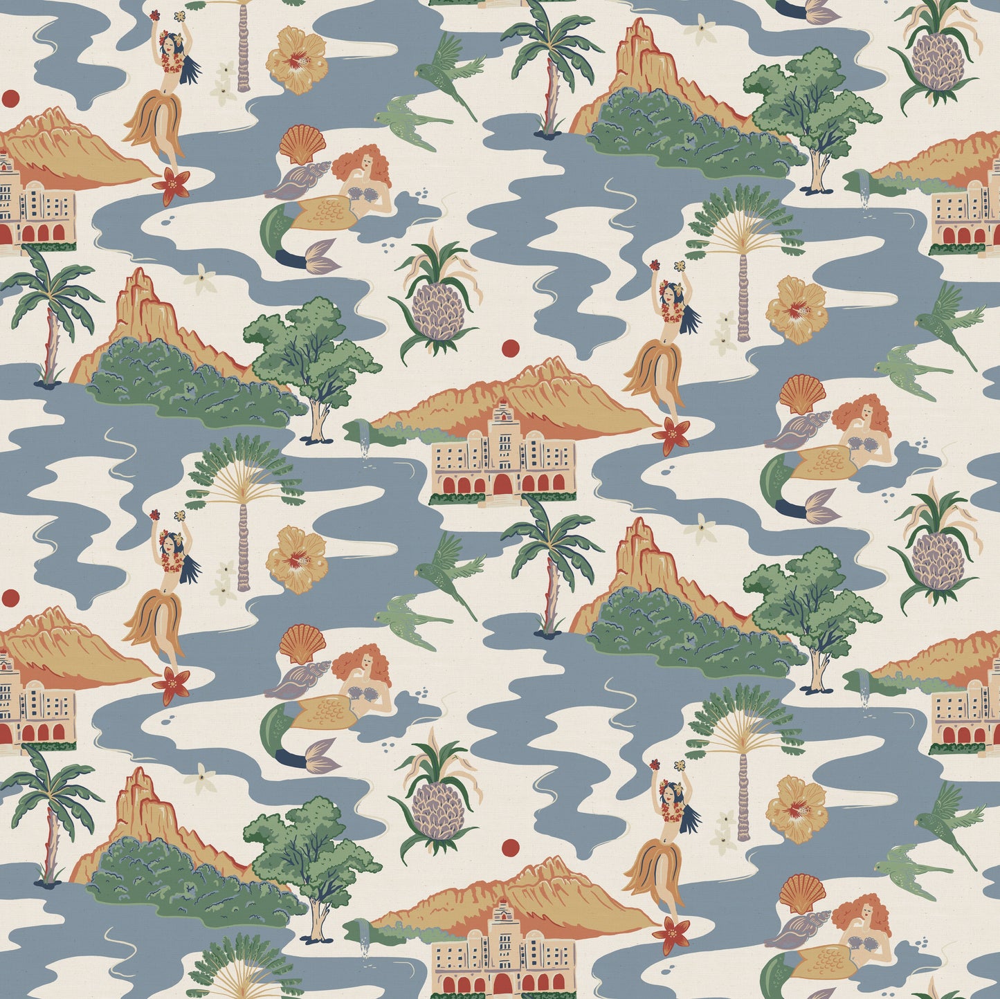 Mahalo Wallpaper - Blue - Wear The Walls