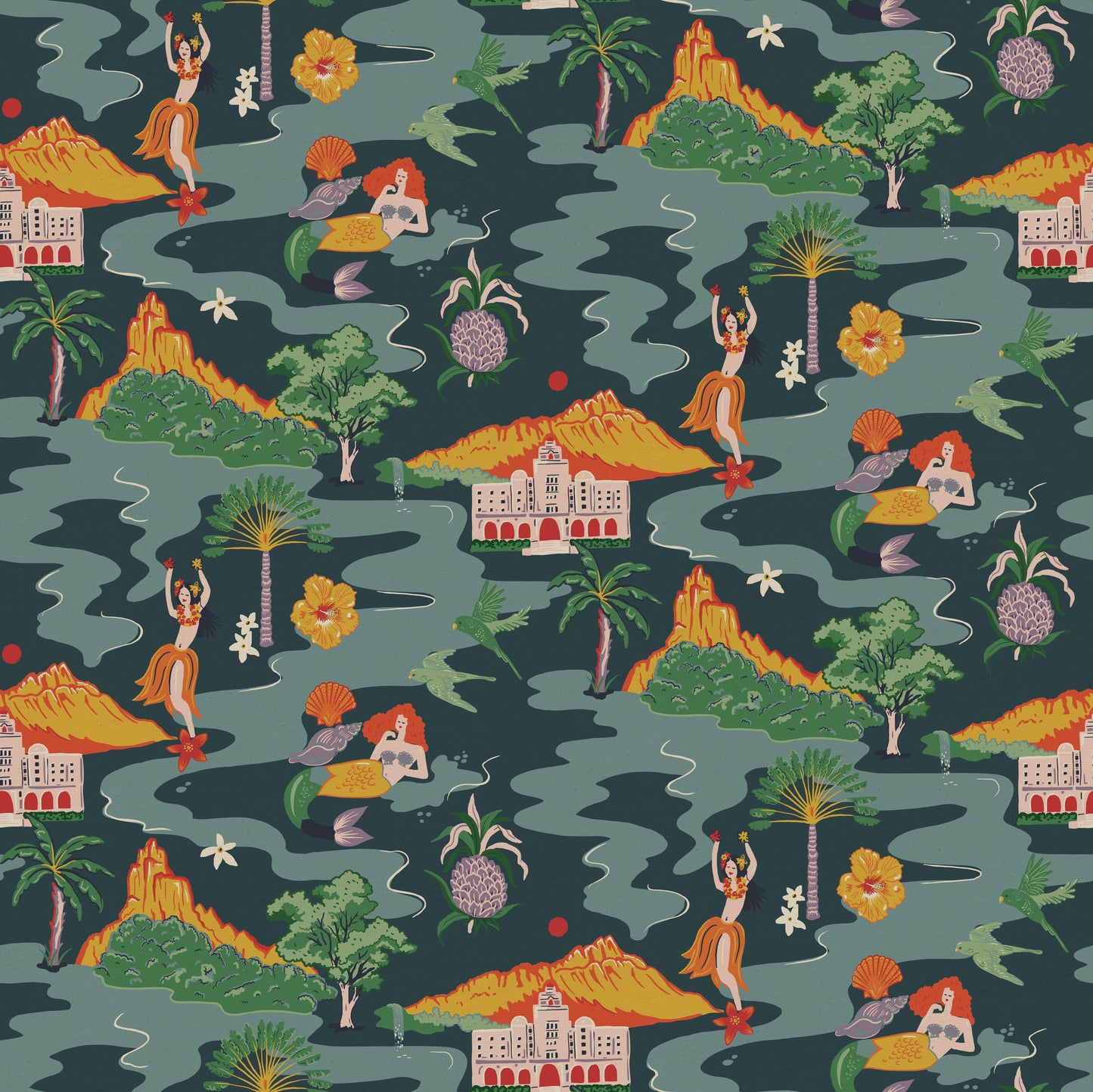 Mahalo Wallpaper - Teal - Wear The Walls