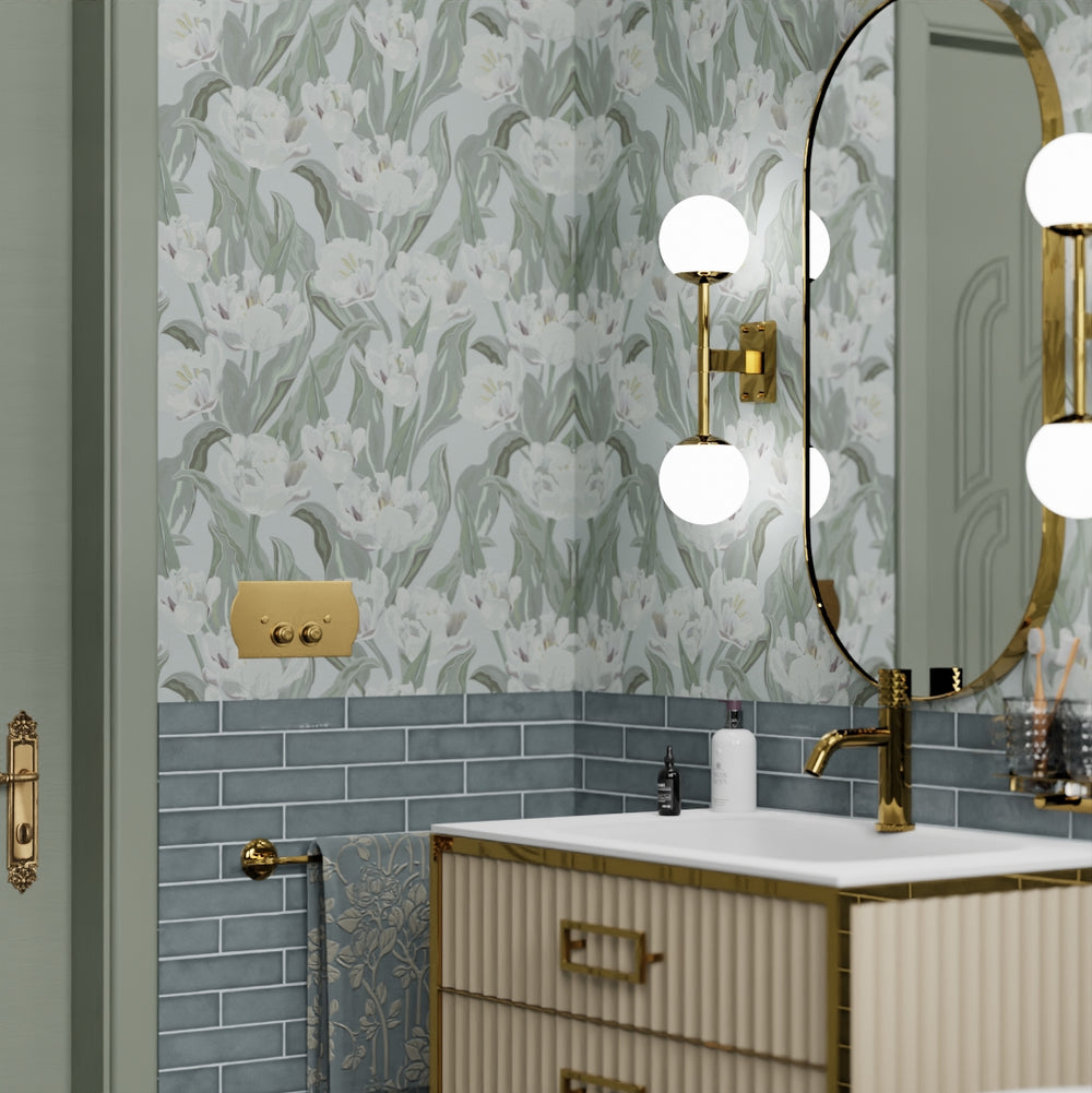 Monet Wallpaper - Olive & Nettle Green on Mineral - Lucie Annabel