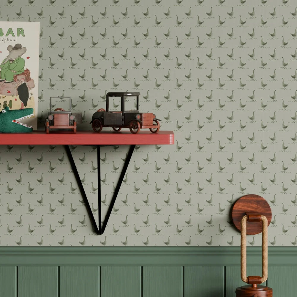 Mother Goose Wallpaper - Gentleman Green & Warm Grey - Lucie Annabel