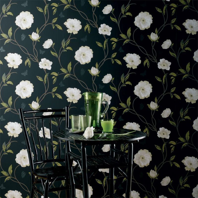 Peony Place Room Wallpaper - Black