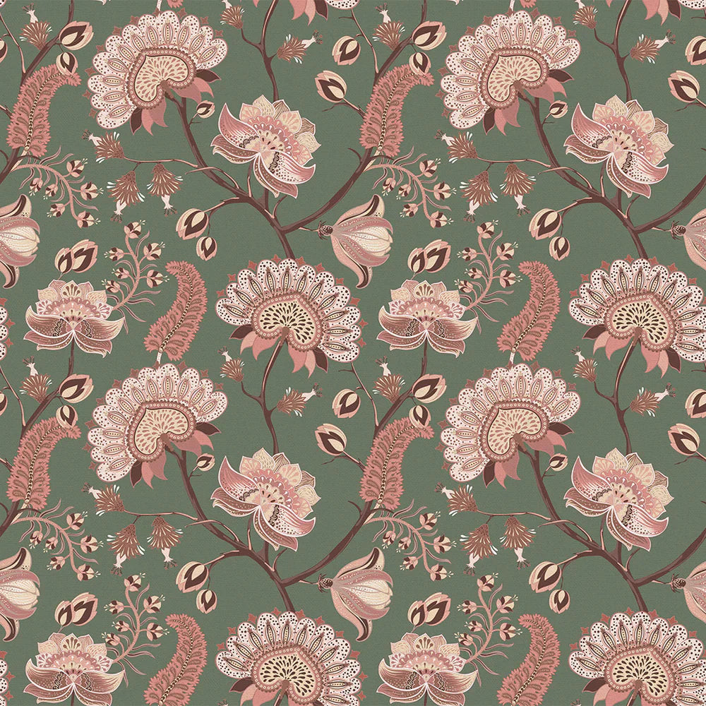Ophelia Wallpaper - Moss & Blush Pink - Lucie Annabel