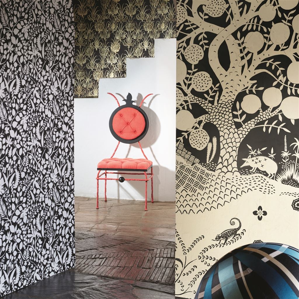 L Eden Soft Argent Room Wallpaper 2 - Black