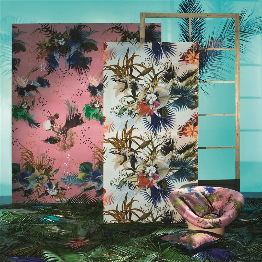 Oiseau Fleur Room Wallpaper - Pink