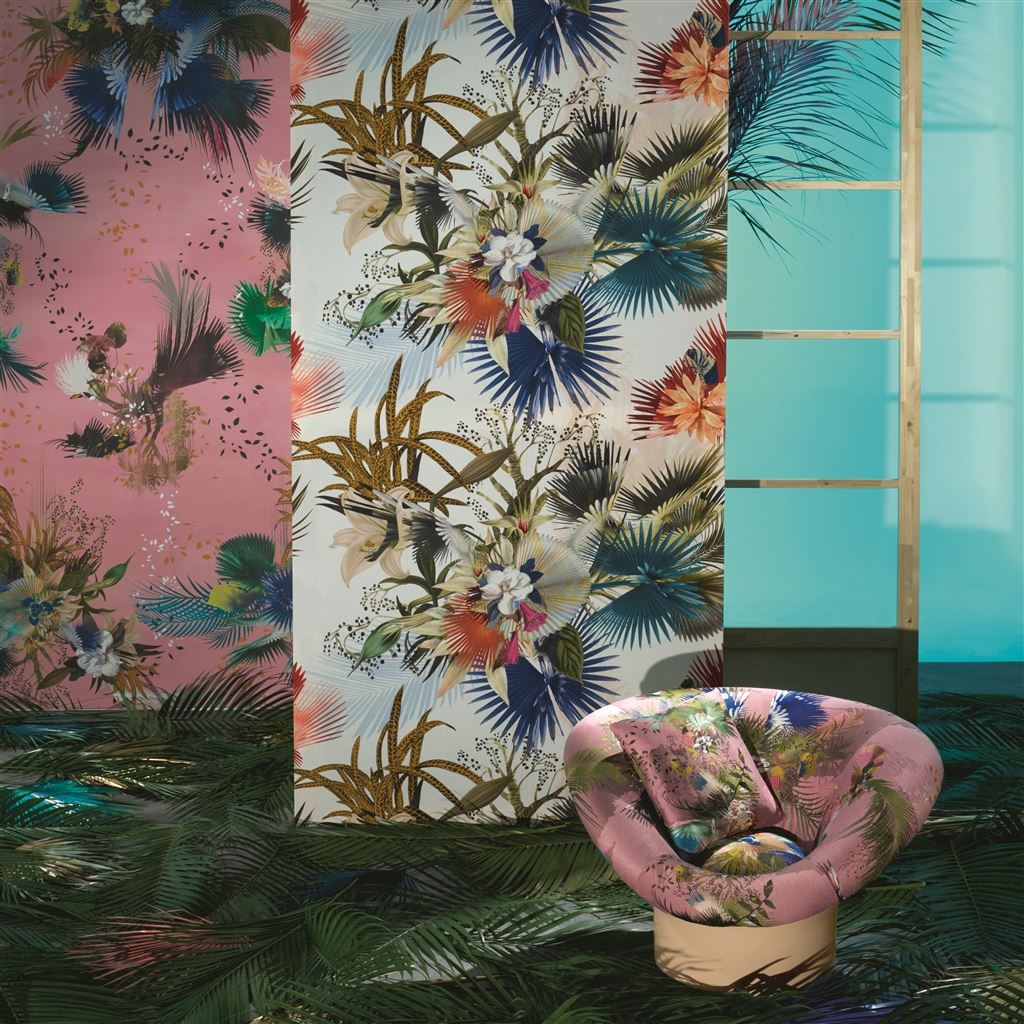 Oiseau Fleur Room Wallpaper - Gray