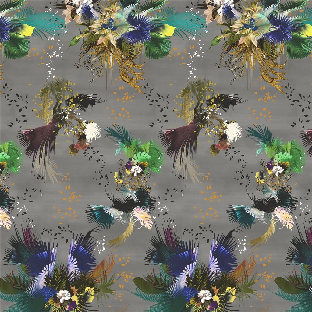 Oiseau Fleur Wallpaper - Gray