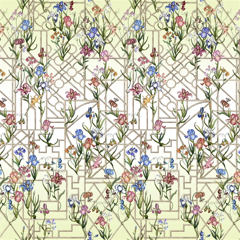 Fretwork Garden Panoramic Citron Wallpaper - Green - Christian Lacroix