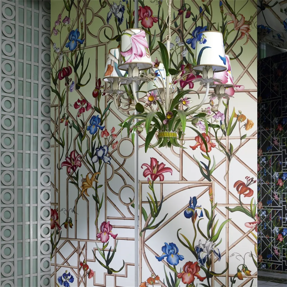 Fretwork Garden Panoramic Citron Wallpaper - Green - Christian Lacroix