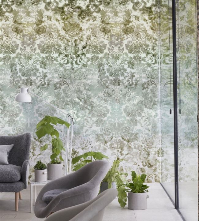 Tarbana Damask Room Wallpaper - Green