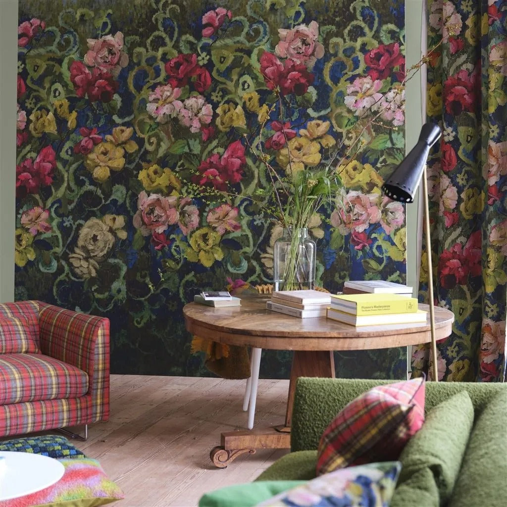 Tapestry Flower Vintage Green Room Wallpaper