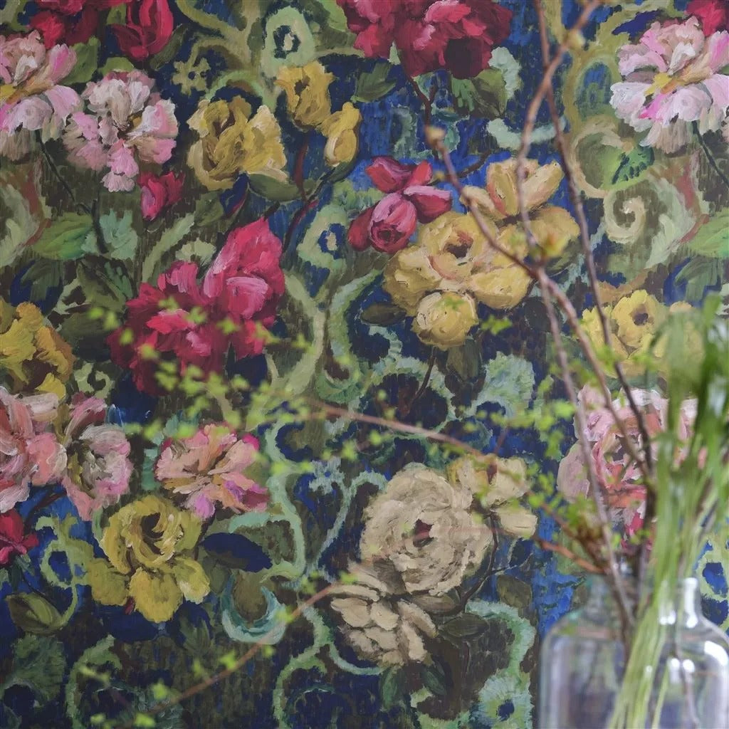 Tapestry Flower Vintage Green Room Wallpaper