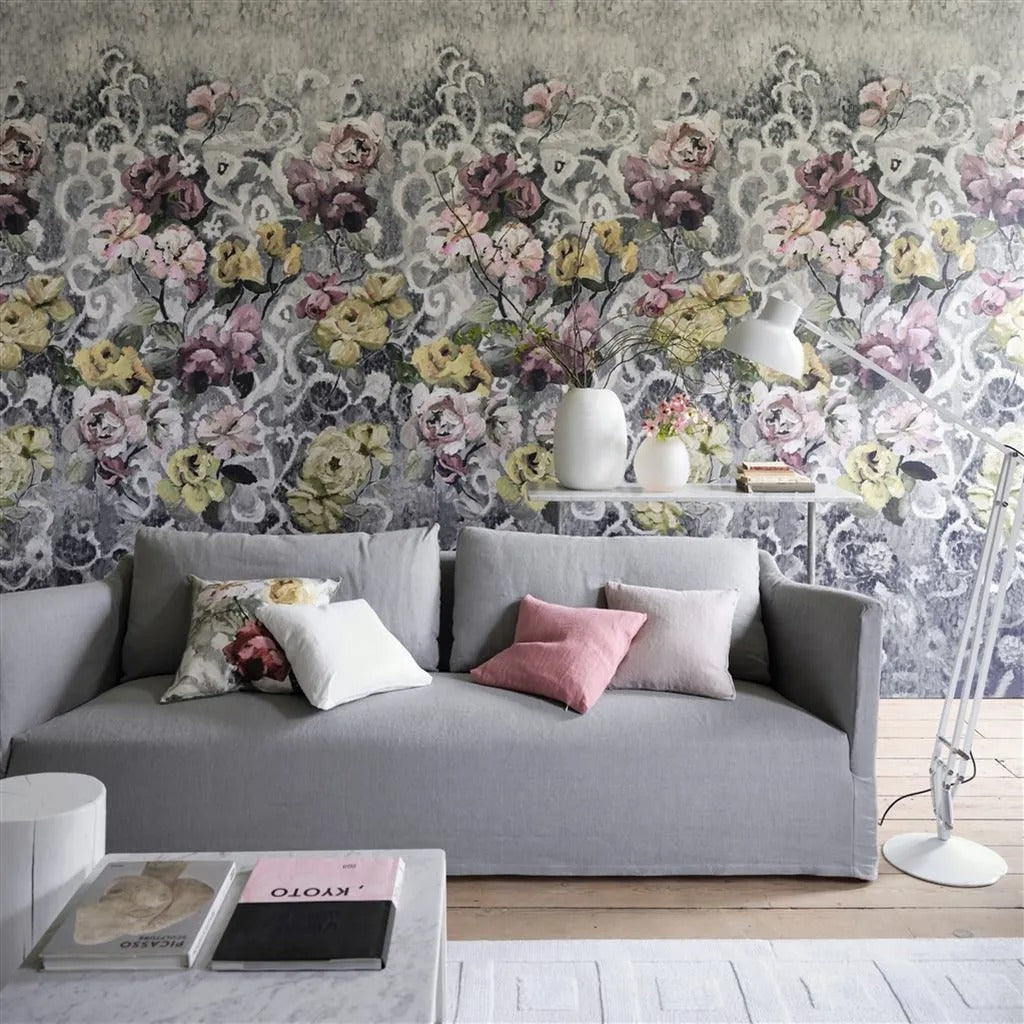 Tapestry Flower Platinum Room Wallpaper