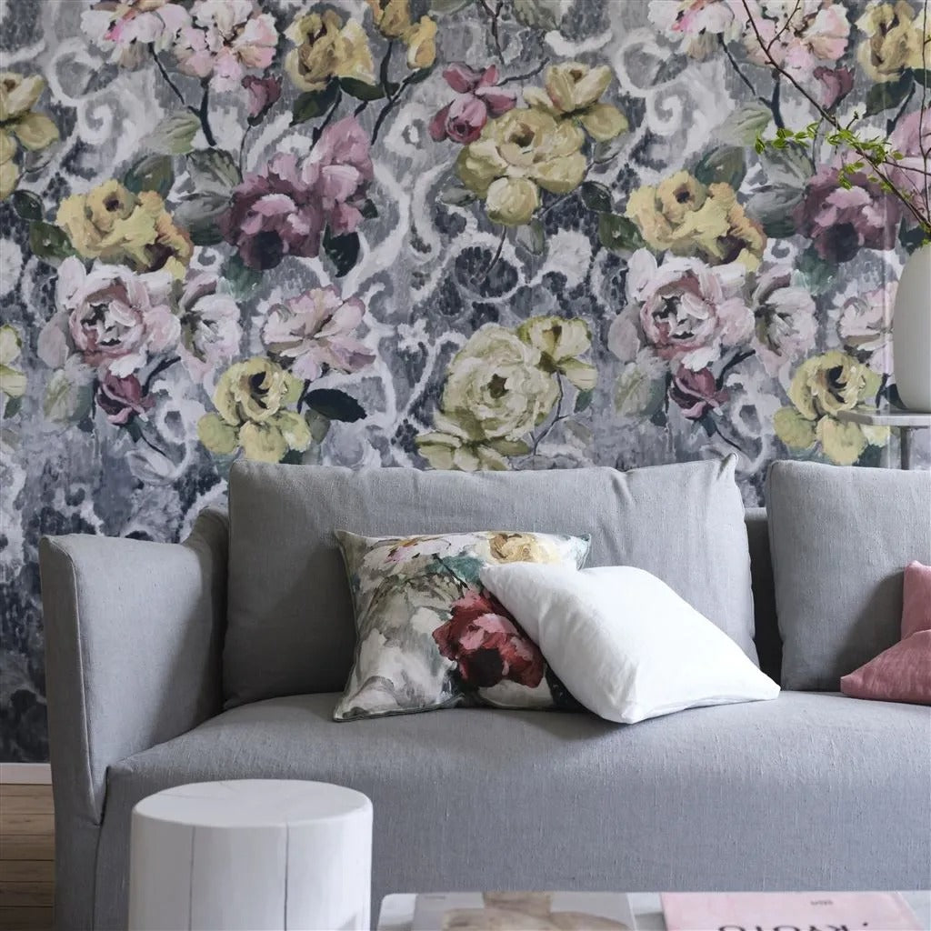 Tapestry Flower Platinum Room Wallpaper