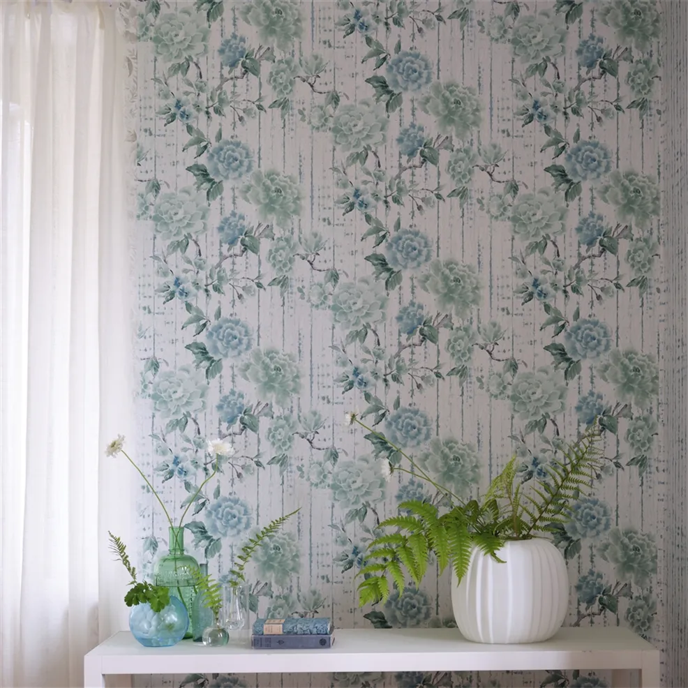 Kyoto Flower Eau De Nil Room Wallpaper