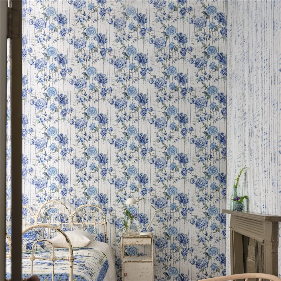 Kyoto Flower Cobalt Room Wallpaper