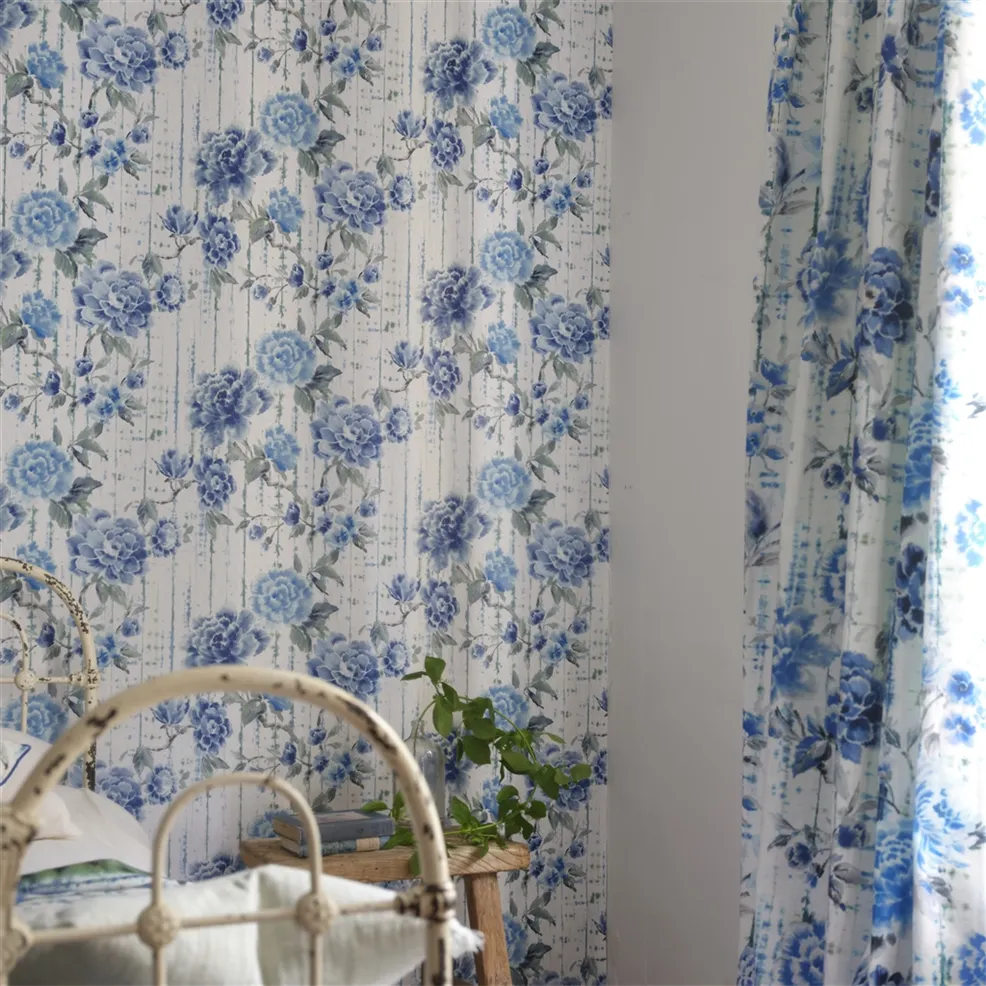 Kyoto Flower Cobalt Room Wallpaper